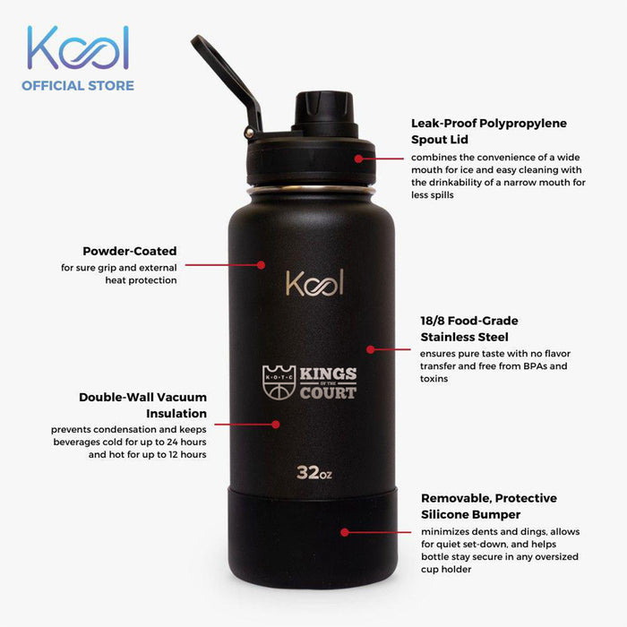 Kool x KOTC Insulated Stainless Steel Water Bottle With Silicone Boot - 32oz/946ml In Black