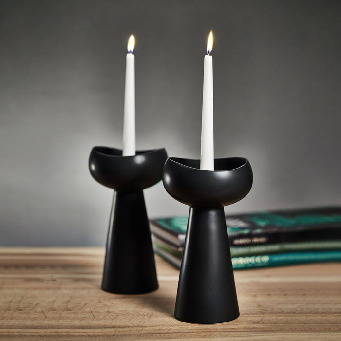 Laguna Ceramic Dual Taper/Pillar Holder - Black - Candle Holders by Carlyle Avenue