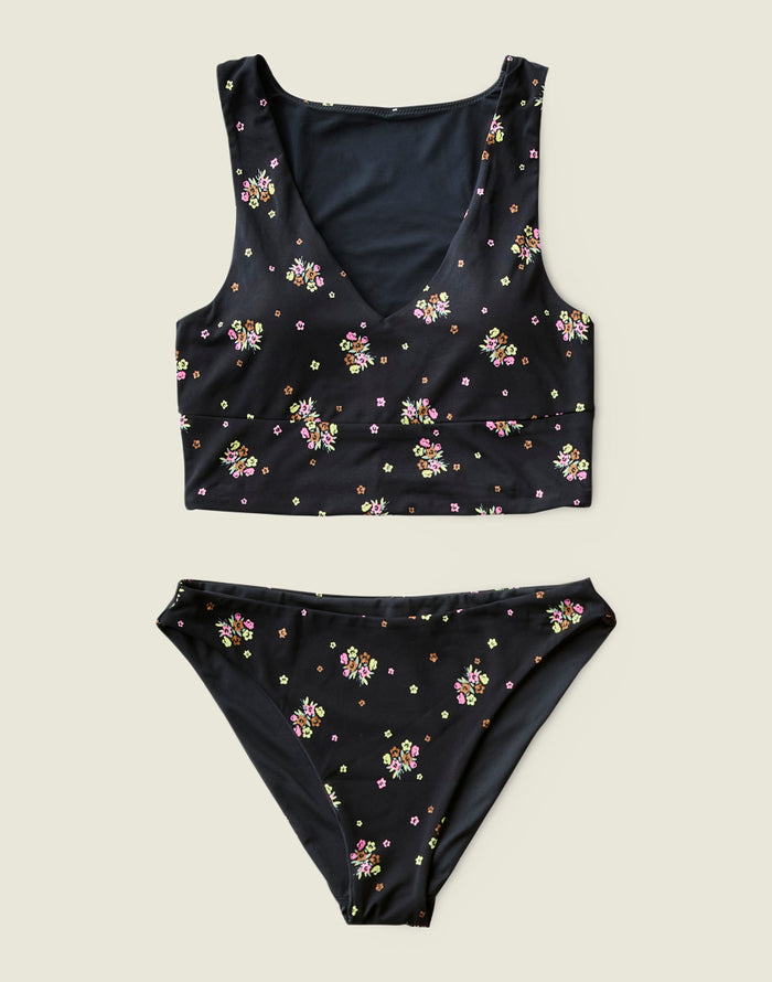 Landry Reversible Bottom: Black Floret/Black - FINAL SALE