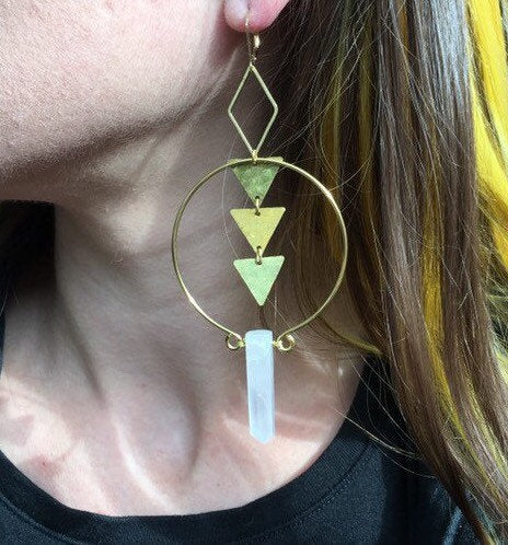 Laurel Earrings Big Geometric Statement Earrings With Crystal Spikes