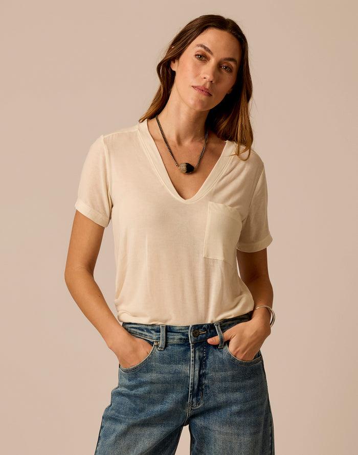 Lea Tissue V-Neck: Birch