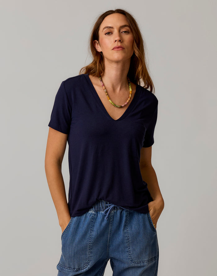 Lea Tissue V-Neck: Navy