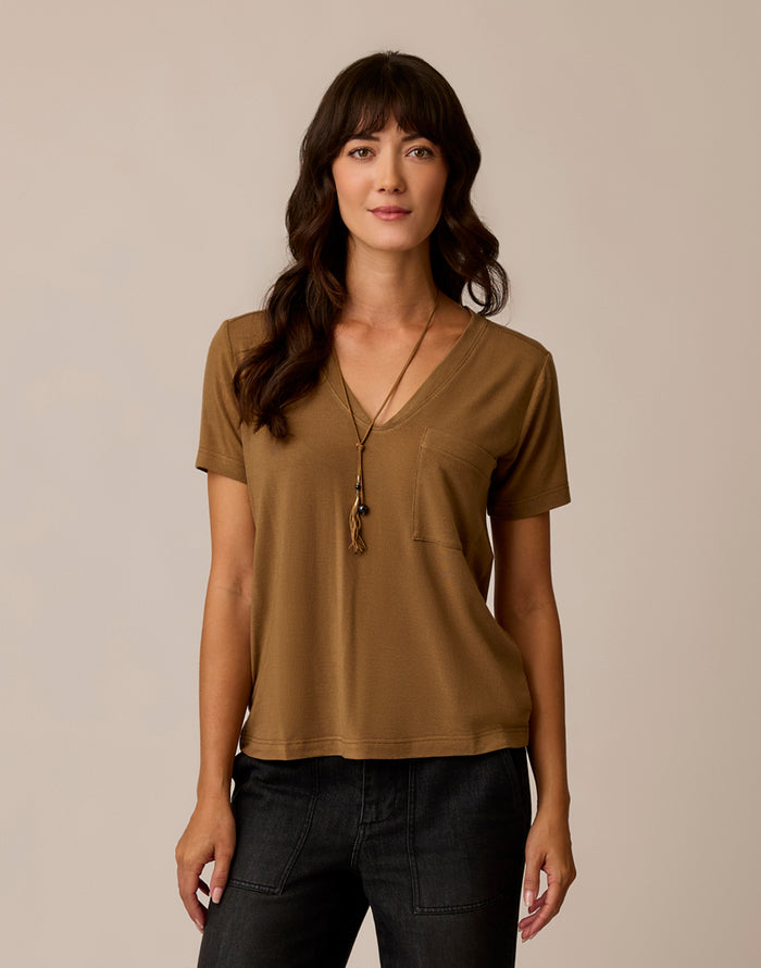 Lea Tissue V-Neck: Walnut