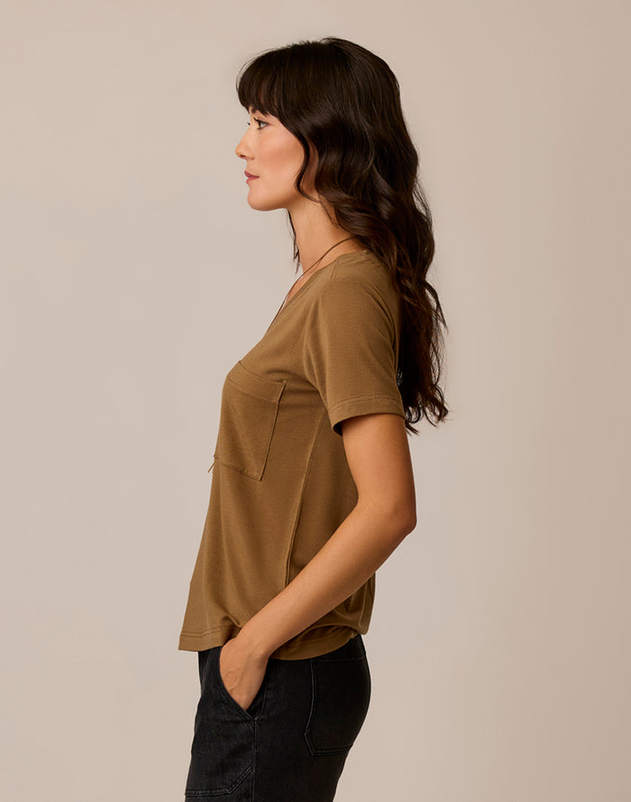 Lea Tissue V-Neck: Walnut