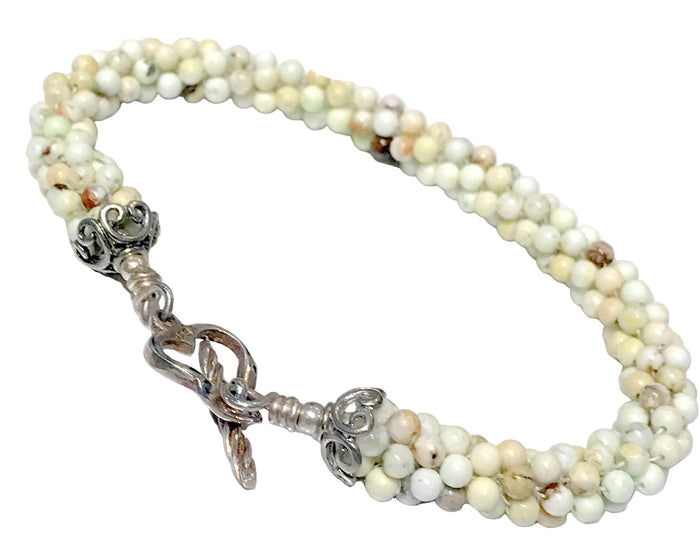 Lemon Chrysoprase Tubular Crochet Bracelet | Heart Toggle | 7"