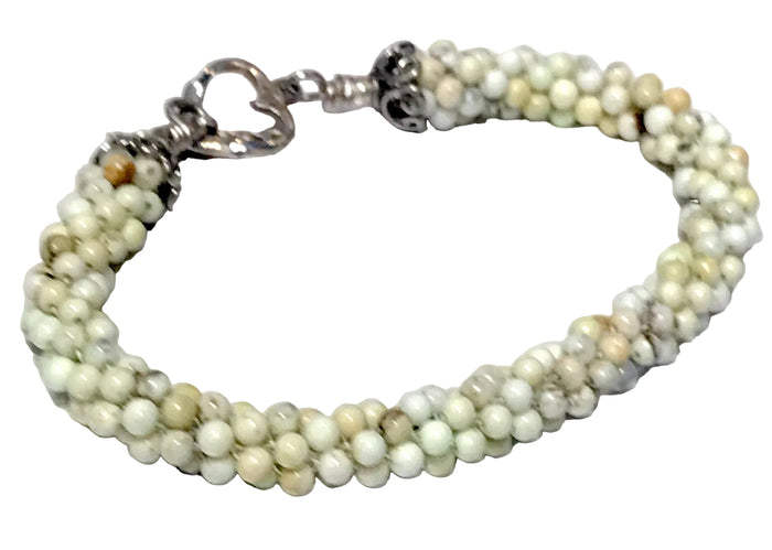 Lemon Chrysoprase Tubular Crochet Bracelet | Heart Toggle | 7"