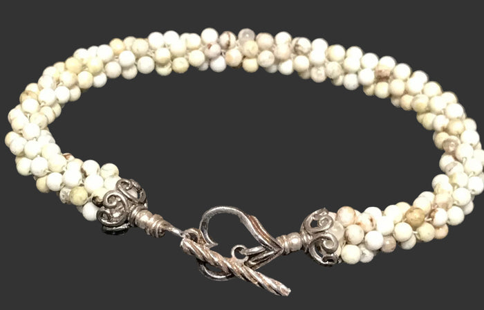 Lemon Chrysoprase Tubular Crochet Bracelet | Heart Toggle | 7"