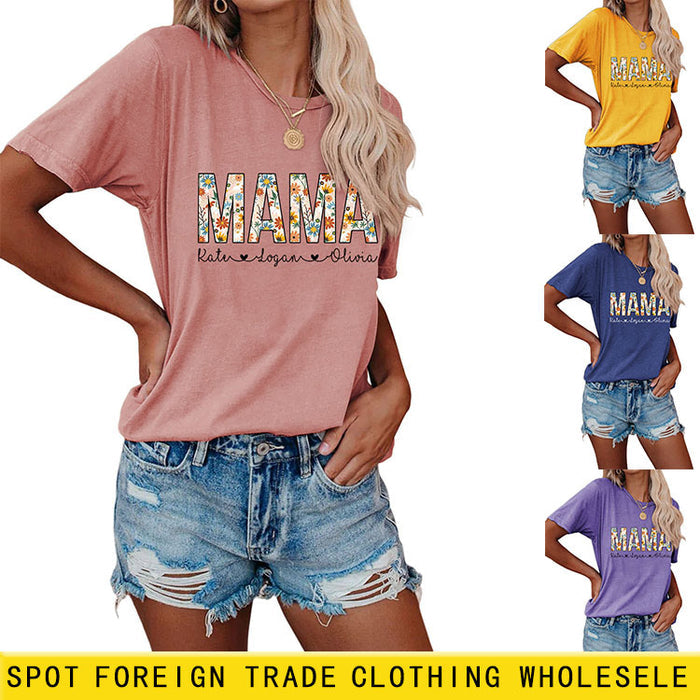 Letter Mama Kate Women's Casual Round Neck Short Sleeve T-shirt