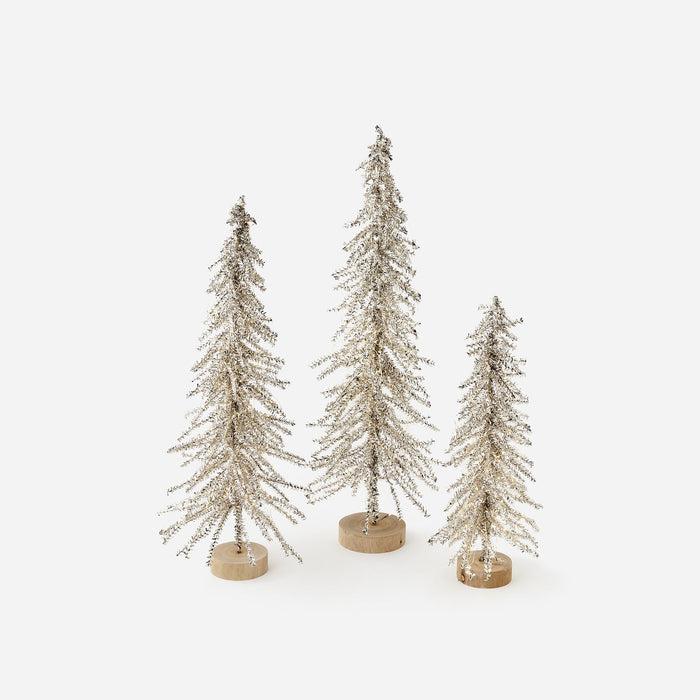 Lit Silver Tinsel Tree - Set of 3