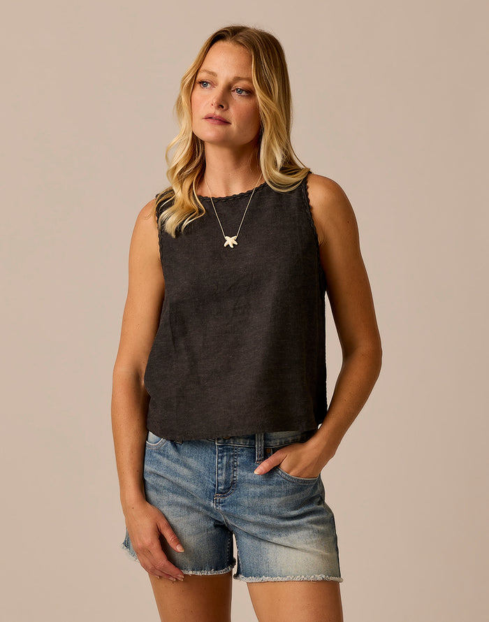 Lou Linen Tank: Black Chambray