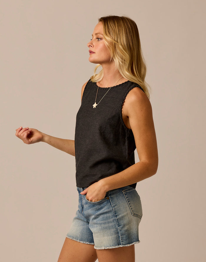 Lou Linen Tank: Black Chambray