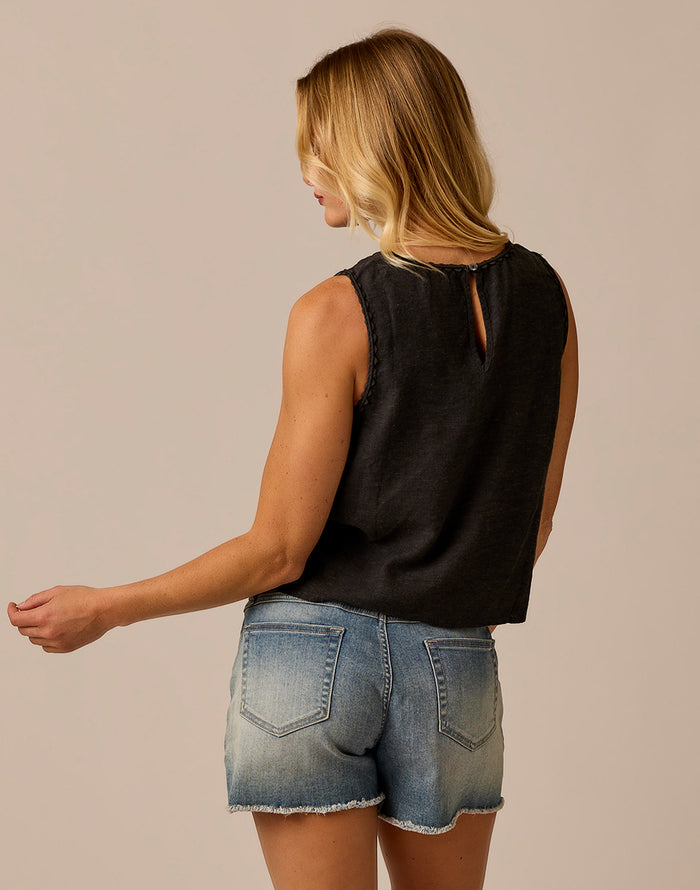 Lou Linen Tank: Black Chambray
