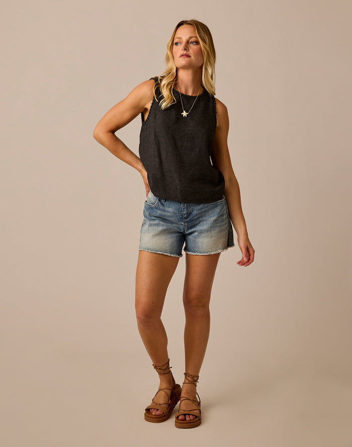 Lou Linen Tank: Black Chambray