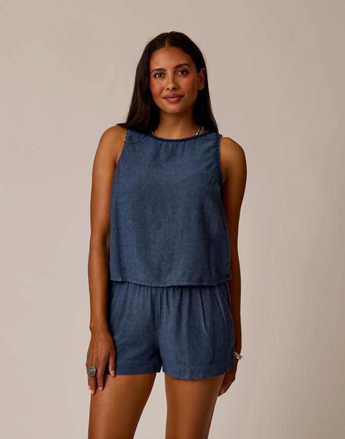 Lou Linen Tank: Captain Chambray