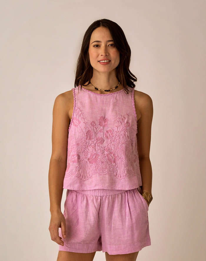 Lou Linen Tank: Lt. Violet Chambray