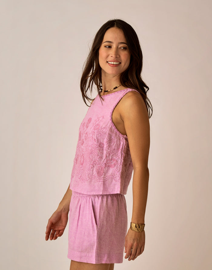 Lou Linen Tank: Lt. Violet Chambray