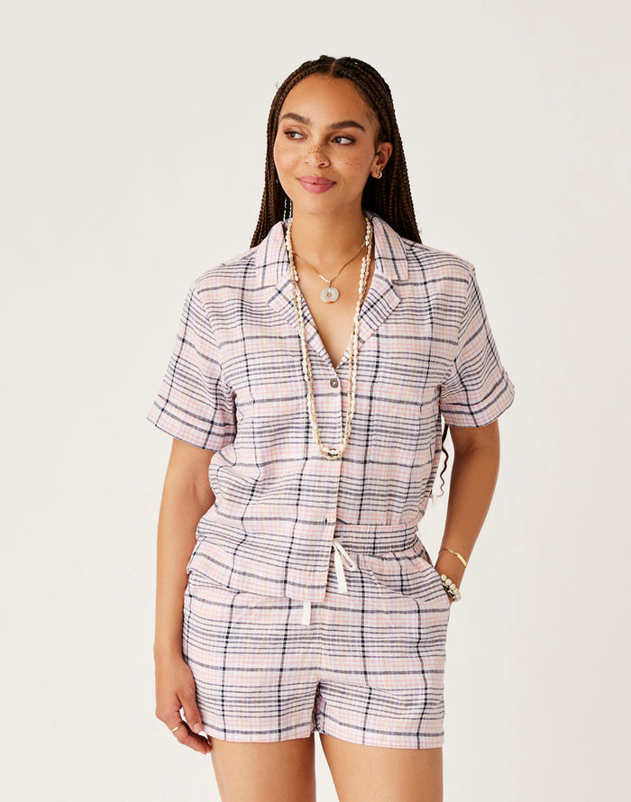 Luca Linen Shirt: Navy Plaid - FINAL SALE
