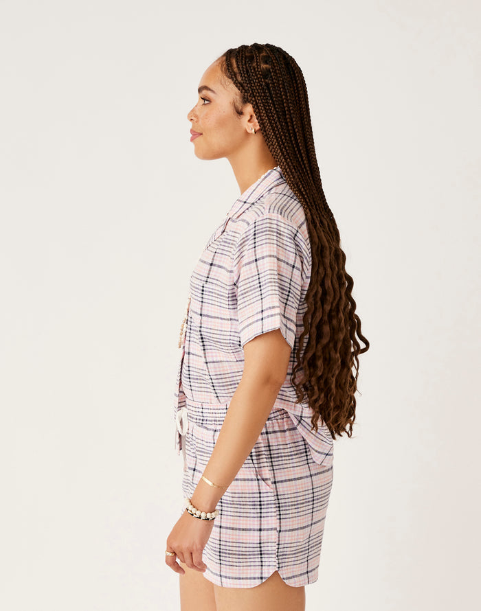 Luca Linen Shirt: Navy Plaid - FINAL SALE
