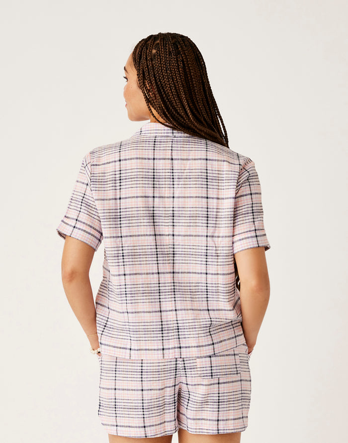Luca Linen Shirt: Navy Plaid - FINAL SALE