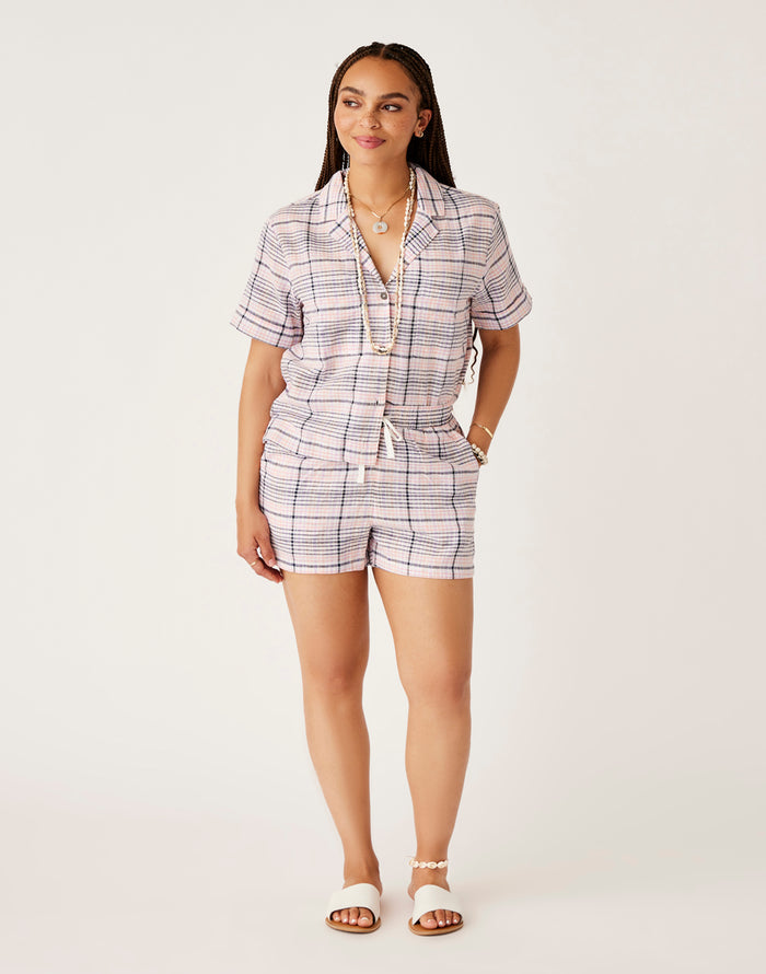 Luca Linen Shirt: Navy Plaid - FINAL SALE