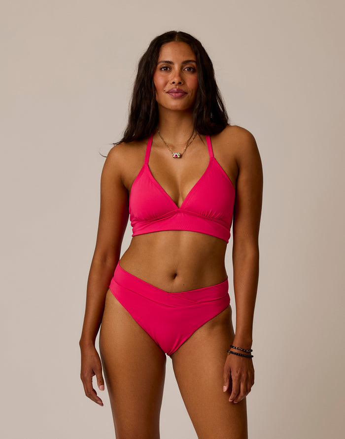 Mae Bottom Watermelon with crossover V waistband medium/high rise medium coverage higher leg recycled swim fabric