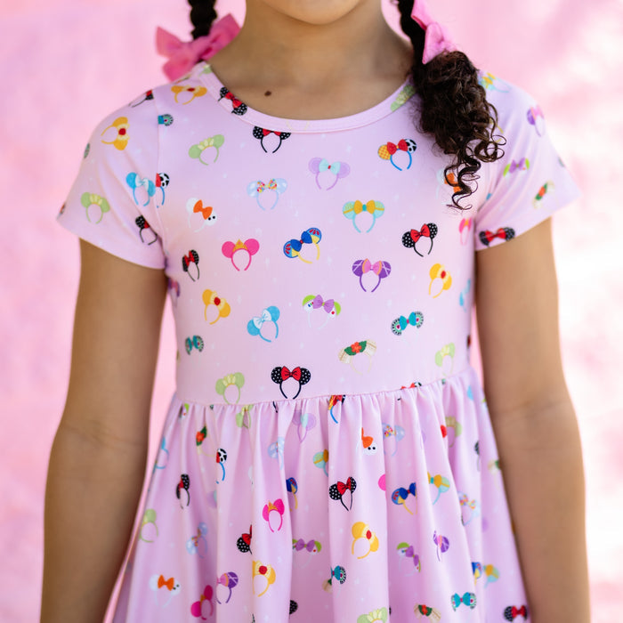 detail picture of pink minnie mouse dress