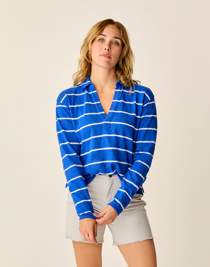 Mara Slub Polo: Billie Blue Stripe - FINAL SALE