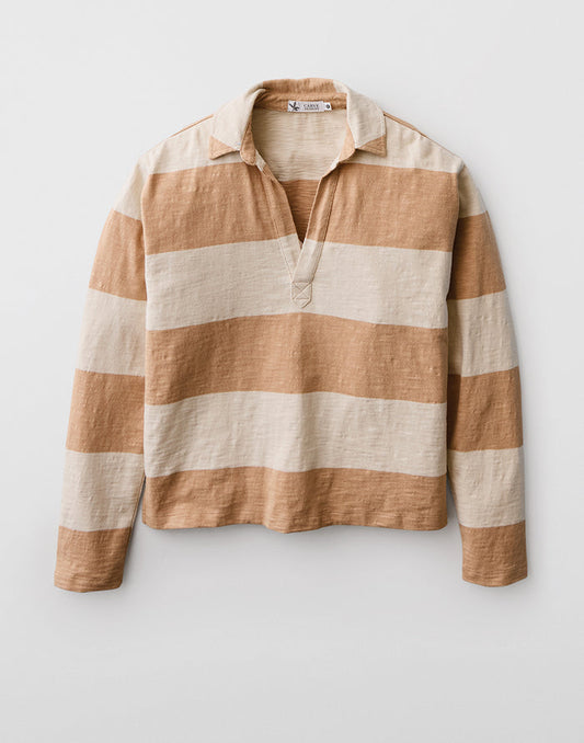 Mara Slub Polo: Biscuit Stripe - FINAL SALE