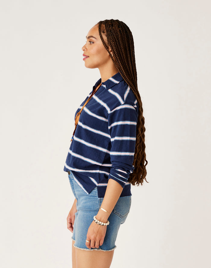 Mara Slub Polo: Navy Rugby Stripe - FINAL SALE