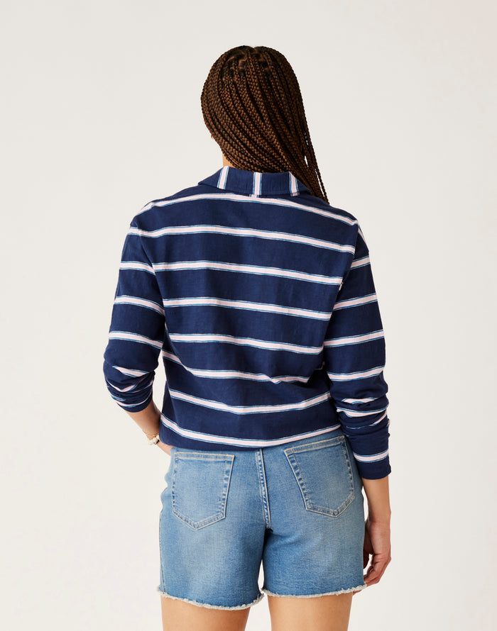 Mara Slub Polo: Navy Rugby Stripe - FINAL SALE