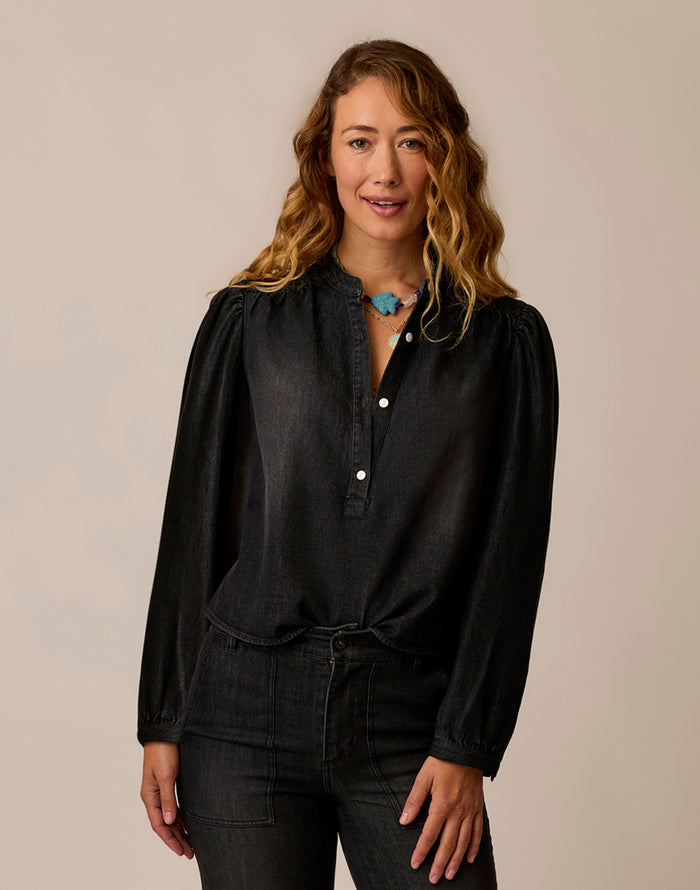 Marin Lightweight Denim Top: Washed Black