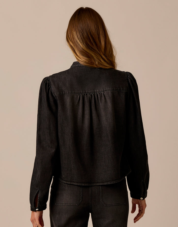 Marin Lightweight Denim Top: Washed Black
