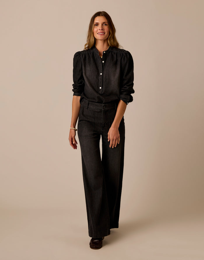 Marin Lightweight Denim Top: Washed Black