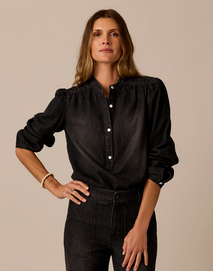 Marin Lightweight Denim Top: Washed Black