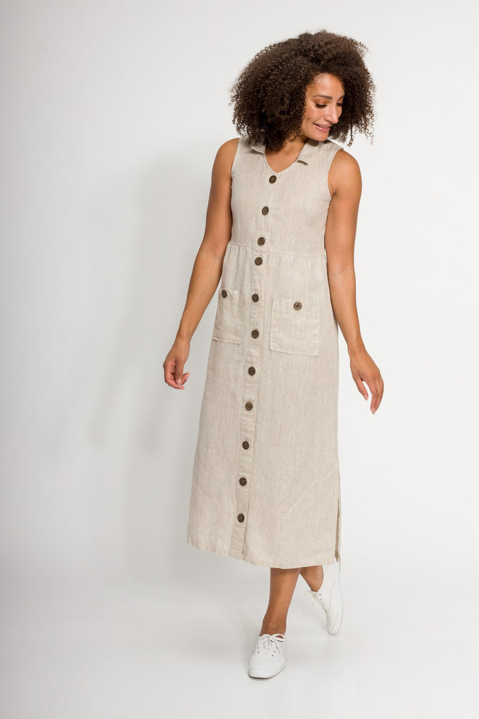 Melania | Women's Stain Resistant Linen Sleeveless Dress
