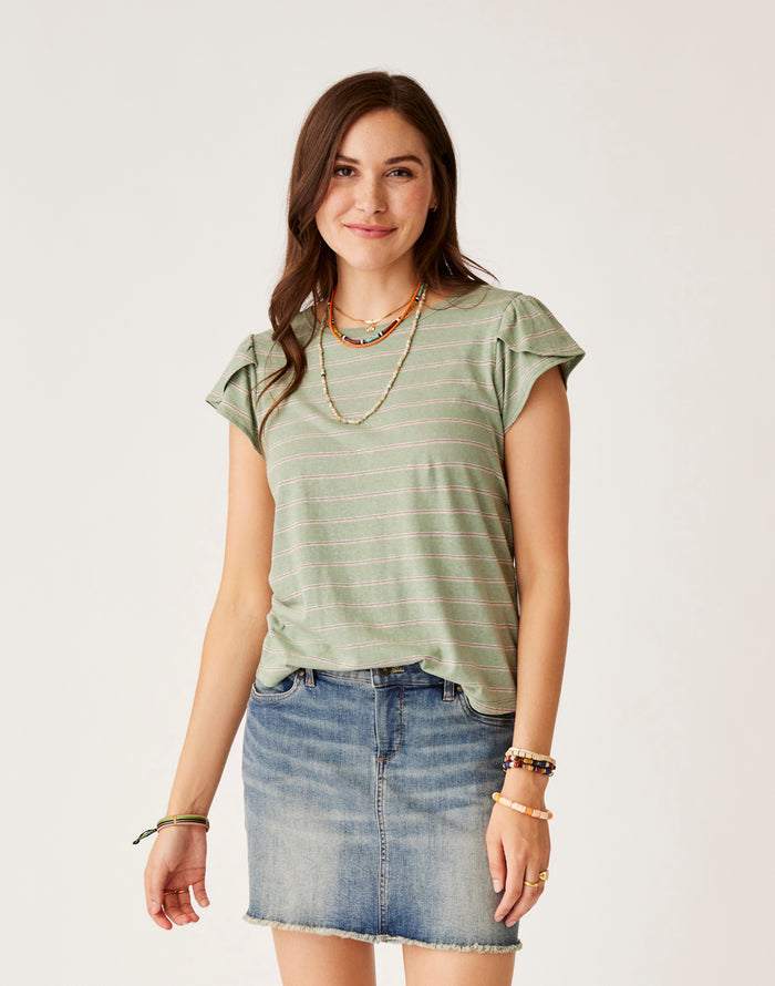 Mila Hemp Top: Lt. Cilantro Mini Stripe - FINAL SALE