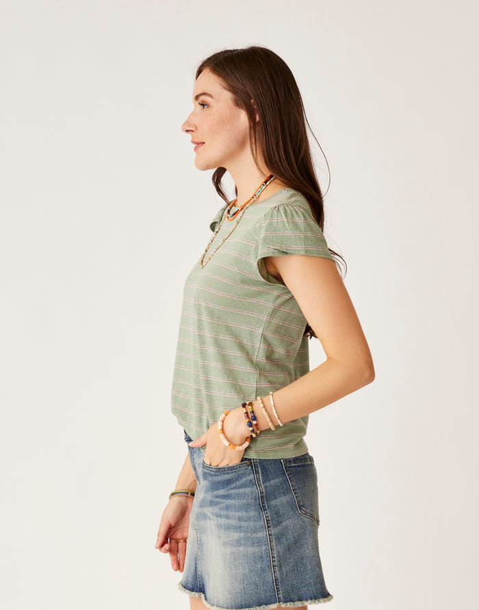 Mila Hemp Top: Lt. Cilantro Mini Stripe - FINAL SALE
