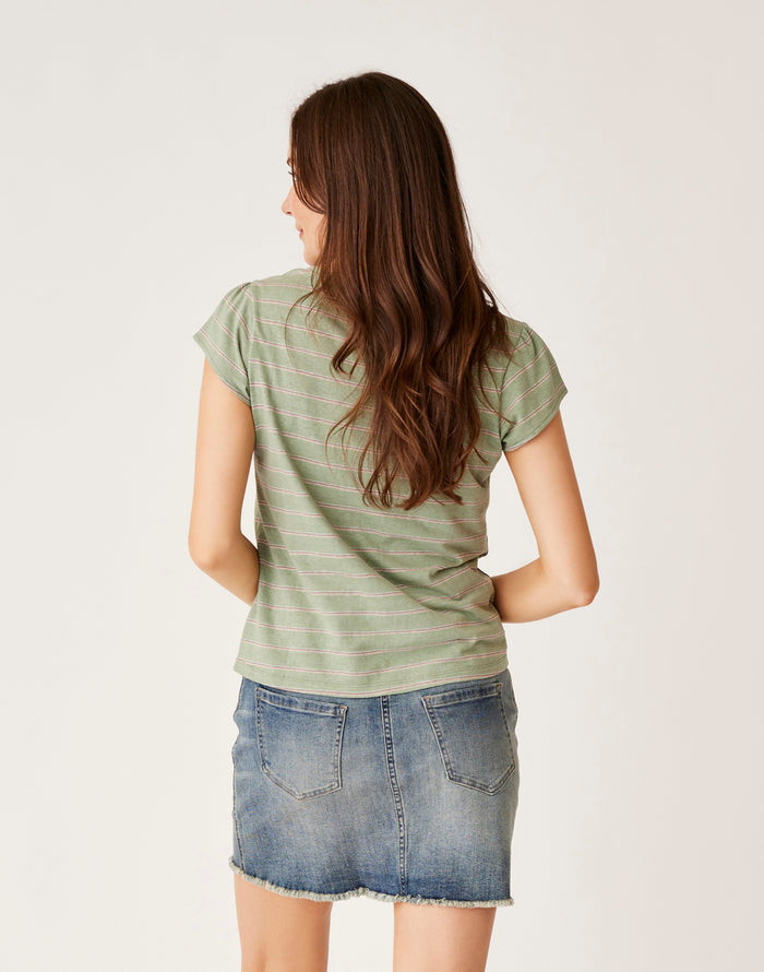 Mila Hemp Top: Lt. Cilantro Mini Stripe - FINAL SALE