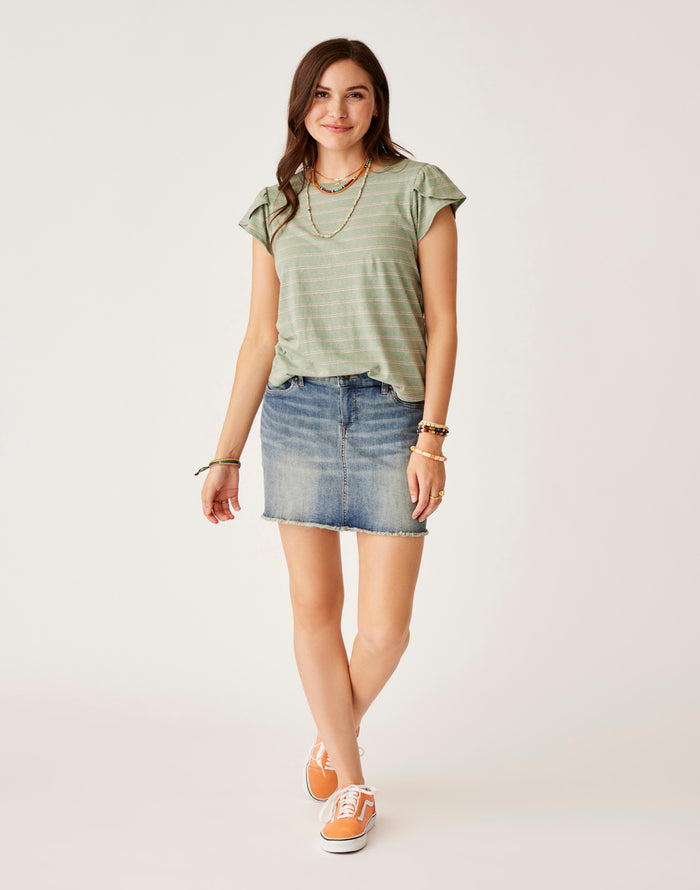 Mila Hemp Top: Lt. Cilantro Mini Stripe - FINAL SALE
