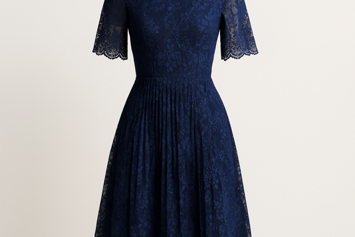 a nice dress with Mini Pleated Floral Lace -Navy