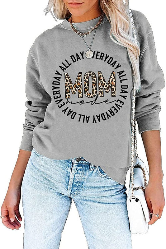 Mom Mode Shirt for Women All Day Everyday Mom Mode Long Sleeve Sweatshirt
