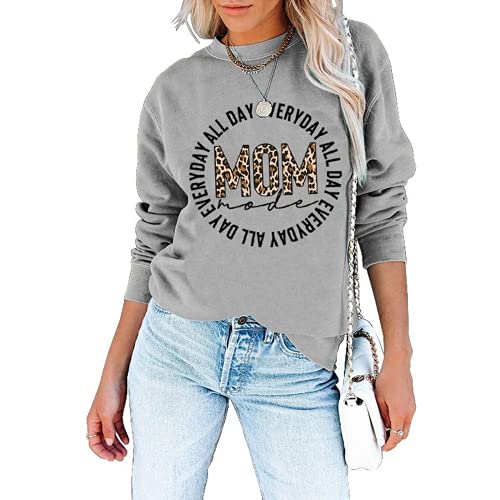 Mom Mode Shirt for Women All Day Everyday Mom Mode Long Sleeve Sweatshirt