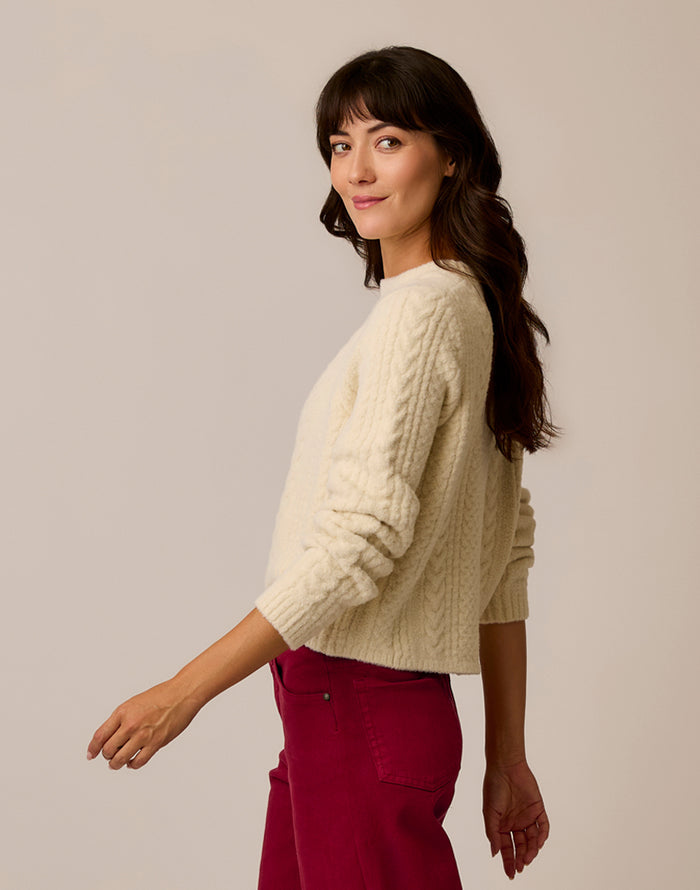 Monroe Cable Sweater: Cream