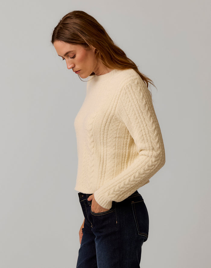 Monroe Cable Sweater: Cream