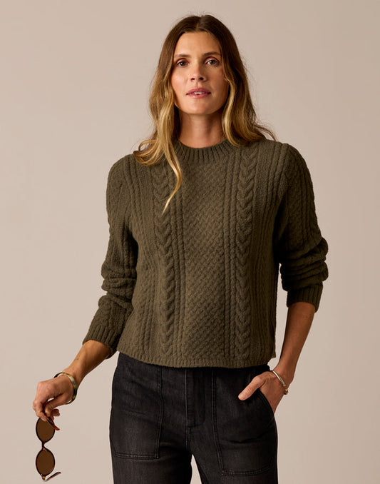 Monroe Cable Sweater: Dark Olive