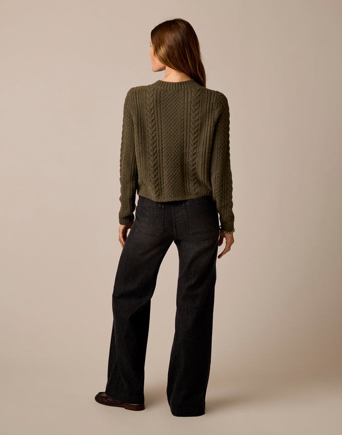 Monroe Cable Sweater: Dark Olive