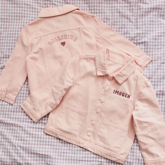 My Kids Personalised Ballerina Glitter Pink Denim Jacket