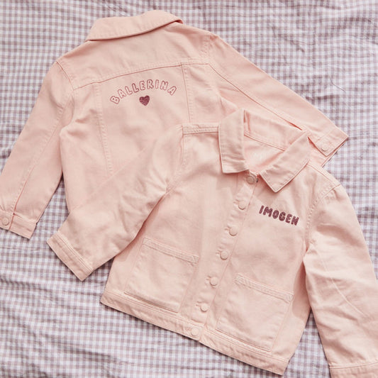 My Kids Personalised Ballerina Glitter Pink Denim Jacket