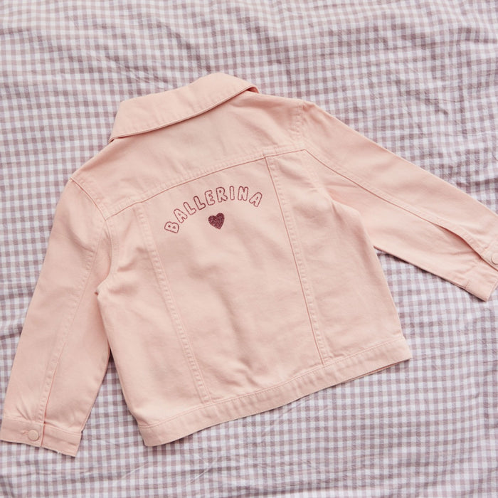 My Kids Personalised Ballerina Glitter Pink Denim Jacket