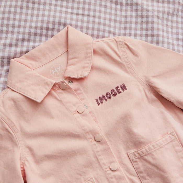 My Kids Personalised Ballerina Glitter Pink Denim Jacket